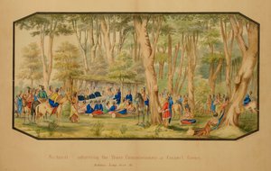 Sa-tan-ti spricht zu den Friedenskommissaren in Council Grove, Medicine Lodge Creek von Hermann Stieffel