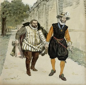 Heinrich IV. (1553-1610) und Charles de Lorraine, Herzog von Mayenne (1554-1611). Erstes versöhnliches Treffen zwischen den beiden Feinden, Mayenne, Anführer der Ligue, und dem König, in den Gärten des Schlosses von Montceaux in der Brie im Jahr 1596. Illu von Hermann Vogel