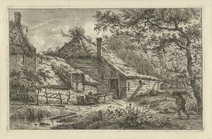 Bauernhof mit Mann mit Reisig
