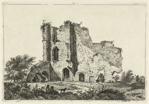 Hirten mit Hund bei Ruine von Hermanus Fock