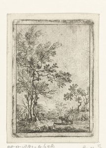 Landschaft mit hohen Bäumen und Pferd und Wagen von Hermanus Fock
