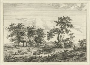 Landschaft mit Zeichner und Hund