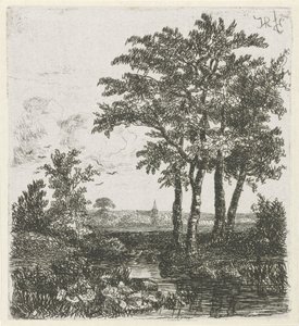 Vier Bäume an einem Graben von Hermanus Jan Hendrik van Rijkelijkhuysen