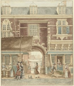 Die Kleine Fischpforte an der Vijgendam mit Blick auf den Fischmarkt von Hermanus Petrus Schouten