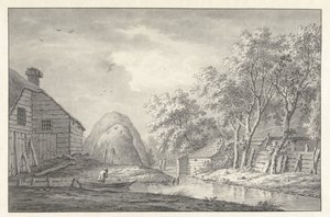 Ansicht eines Kanals mit einem Angler von Hermanus van Brussel