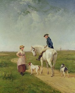 Milchmädchen spricht mit einem Kavalier