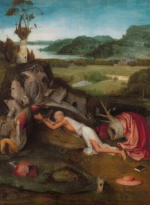 Der heilige Hieronymus in der Wüste. Um 1490 von Hieronymus Bosch