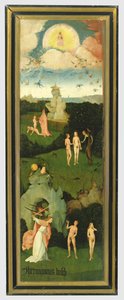 Der Heuwagen: linke Flügel des Triptychons, das den Garten Eden darstellt, ca. 1500