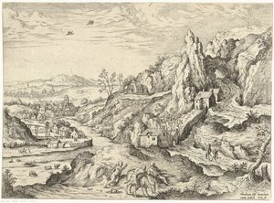 Abraham und Isaak auf dem Weg zur Opferstätte (Landschaften mit biblischen und mythologischen Szenen) von Hieronymus Cock