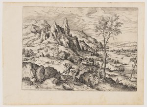 Daphne von Apollo verfolgt, aus Landschaften mit biblischen und mythologischen Szenen von Hieronymus Cock