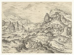 Venus trauert um den Tod von Adonis Landschaften mit biblischen und mythologischen Szenen (Serientitel) von Hieronymus Cock