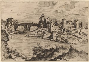 Ansicht der Ponte Quattro Capi und der Insel Tiber