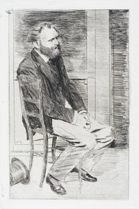 Manet sitzt, nach rechts gewandt