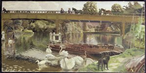 Schwäne, Cookham Bridge von Hilda Carline