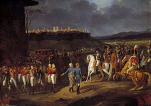 Spanienfeldzug: Kaiser Napoleon I. wurde in Astorga, Spanien, englische Gefangene vorgestellt und befahl, sie mit besonderer Sorgfalt zu behandeln, Januar 1809. Detail. Gemälde von Hippolyte Lecomte (1781-1857) 1810 von Hippolyte Lecomte