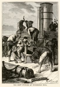 Die Besatzung zeigte einen unglaublichen Eifer, aus In 80 Tagen um die Welt von Jules Verne (1828-1905) graviert von Louis Dumont (geb. 1822), 1873 von Hippolyte Leon after Benett