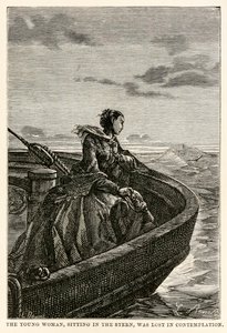 Die junge Frau, die im Heck saß, war in Kontemplation versunken, aus In 80 Tagen um die Welt von Jules Verne (1828-1905), graviert von Jean Louis Prevost, (1790-1850), 1873