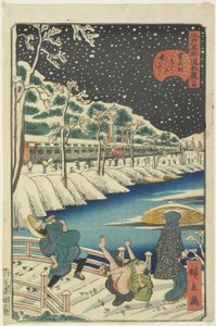 Nr. 14, Akabane-Brücke in Shiba im Schnee von Hirokage Utagawa