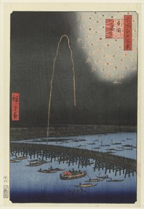 Feuerwerk bei der Ryogoku-Brücke (Hundert berühmte Ansichten von Edo)