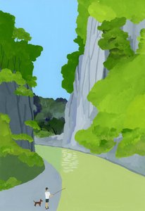 Ein Mann angelt im Tal von Hiroyuki Izutsu