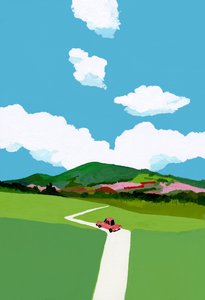 Durch die Wiese fahren in einem roten Auto von Hiroyuki Izutsu
