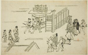 Eingang zu Ageyacho, aus der Serie "Das Erscheinungsbild von Yoshiwara (Yoshiwara no tei)" von Hishikawa Moronobu