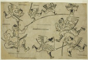 Der Tengu-König trainiert seine Schüler, ca. 1690