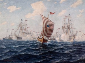 Das Boot Viking kommt nach der Atlantiküberquerung in Chicago an von Hjalmar Johansen