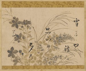 Blumen, Gräser und ein Gedicht, Edo-Periode, 1615-1637 von Hon