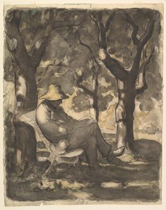 Ein Mann liest in einem Garten recto, Vorzeichnung für einen Mann, der in einem Garten liest..., ca. 1865
