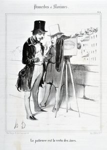Charivari von 1840: Serie PROVERBES ET MAXIMES. Geduld ist die Tugend der Esel. MUSEE DES BEAUX ARTS - PALAIS LONGCHAMP, MARSEILLE von Honoré Daumier