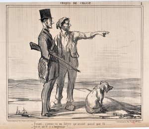 Werk von Honore Daumier (1808-1879) Charivari stammt aus dem Jahr 1857: Serie Skizzen der Jagd - Halt... ich habe einen Hafen gesehen, der dort war... - Ist das schon lange her? MUSEUM DER SCHÖNEN KÜNSTE - PALAST LONGCHAMP, MARSEILLE von Honoré Daumier