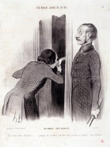 Karikatur über das Paar. Serie „Die schönen Tage des Lebens“: „Ein zu glücklicher Liebhaber...“. Gravur von Honoré Daumier (1808-1879). Auszug aus der Zeitung „Le Charivari“ vom 1. September. von Honoré Daumier