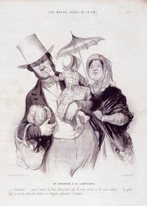 Karikatur über die Familie. Serie „Die schönen Tage des Lebens“: „Ein Sonntag auf dem Land...“. Gravur von Honoré Daumier (1808-1879). Auszug aus der Zeitung „Le Charivari“ vom 21. Juli. von Honoré Daumier