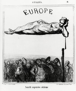 Europa: neue Luftfederung. Illustration von Honore Daumier (1808-1879), veröffentlicht in den Nachrichten, „Charivari“, datiert 7. Februar 1867