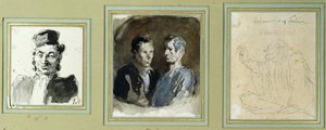 Frontalansicht eines Anwalts, zweier Angeklagter und eines Streiters von Honoré Daumier