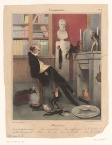 Karikatur eines Misanthropen, der überlegt, wie er Selbstmord begehen soll von Honoré Daumier