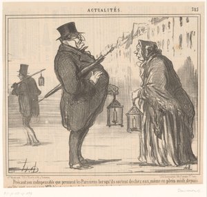 Monsieur Prudhomme und eine alte Frau mit Laterne und Regenschirm von Honoré Daumier