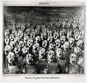 Erinnerung an das große Fest der Orpheonisten. Illustration von Honore Daumier (1808-1879), veröffentlicht in den Nachrichten, „Charivari“, datiert 28. März 1859