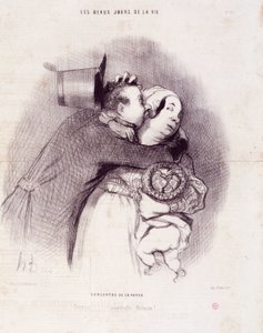 Die schönen Tage des Lebens: Treffen auf dem Land. Gravur von Honoré Daumier. Auszug aus der Zeitung Le Charivari am 8. September
