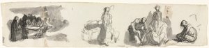 Blatt mit Studien einer Gruppe von vier Figuren rechts (recto) von Honoré Daumier