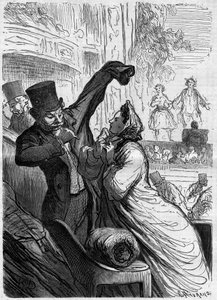 Der letzte Vers. Karikatur von Honore Daumier (1808-1879). Gravur in „Le Monde Illustré“ Nr. 255 vom 1. März 1862.