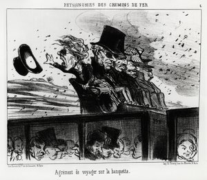 Die Physiognomie der Eisenbahnen: es ist das Recht, auf der Bank zu reisen. Illustration von Honoré Daumier (1808-1879), veröffentlicht in Charivari von Honoré Daumier
