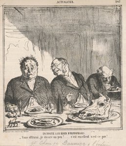 Ein Gast bei einem Hippophagen-Dinner: Darf ich Ihnen noch etwas anbieten? Es ist ausgezeichnet, nicht wahr? von Honoré Daumier
