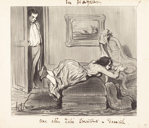 Eine fleißige Schülerin, die zu Hause arbeitet von Honoré Daumier