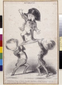 Victor Hugo und Emile de Girardin unterstützen die Kandidatur von Napoleon Bonaparte. Karikatur von Honore Daumier (1808-1879) erschien in „Le Charivari“. Literaturhaus von Victor Hugo, Bievres (Maße in cm 30,3x20) von Honoré Daumier