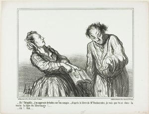 „- Ah, Théophile, was für schreckliche Dinge lese ich über dich. Laut dem Buch von Herrn Desbarolles kann ich erkennen, dass du in deiner Hand die Linien der Ausschweifung hast!… - Oh, na ja…,“ Platte 1 aus Ces Bons Parisiens