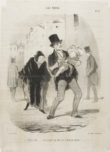 „- Ja, in Ordnung, aber der arme Junge hat Bauchschmerzen,“ Tafel 13 aus Les Papas von Honoré Victorin Daumier