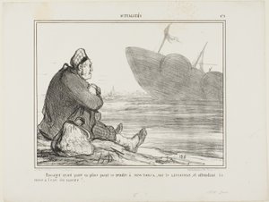 Ein Passagier, der sein Ticket nach NEW YORK auf der LEVIATHAN bezahlt hat, wartet darauf, dass das Schiff endlich ins Wasser gesetzt wird, Tafel 479 aus Actualités
