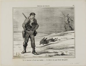 Wenn der Jäger kalte Hände hat... hat der Hase keine kalten Füße, Tafel 22 aus Émotions De Chasse von Honoré Victorin Daumier